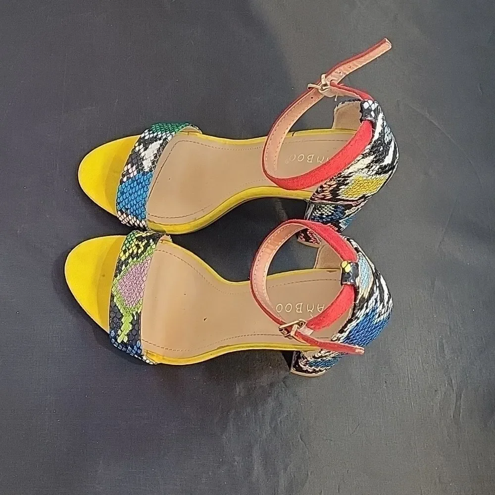 BAMBOO OPEN TOE TWO PIECE SNAKESKIN CHUNKY HEEL SANDAL